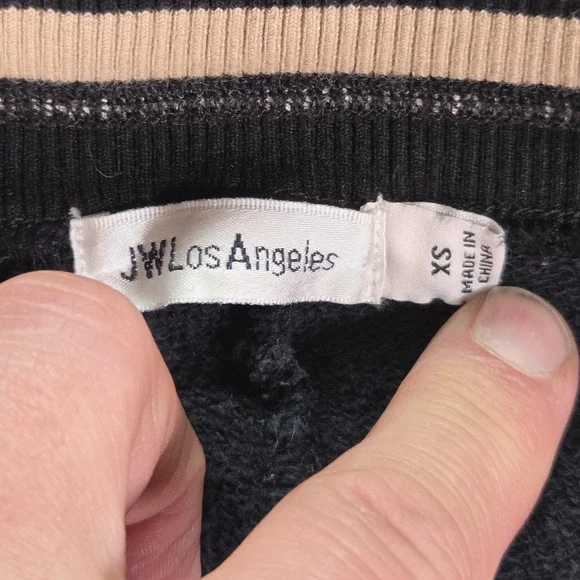 JW Los Angeles Pants Womens XS Black Fleece Jogger Sweatpants Floral Embroidered - Picture 5 of 10